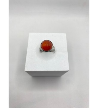 Bague ajustable en pierre rouge orangé en acier argent 925