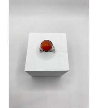 Bague ajustable en pierre rouge orangé en acier argent 925