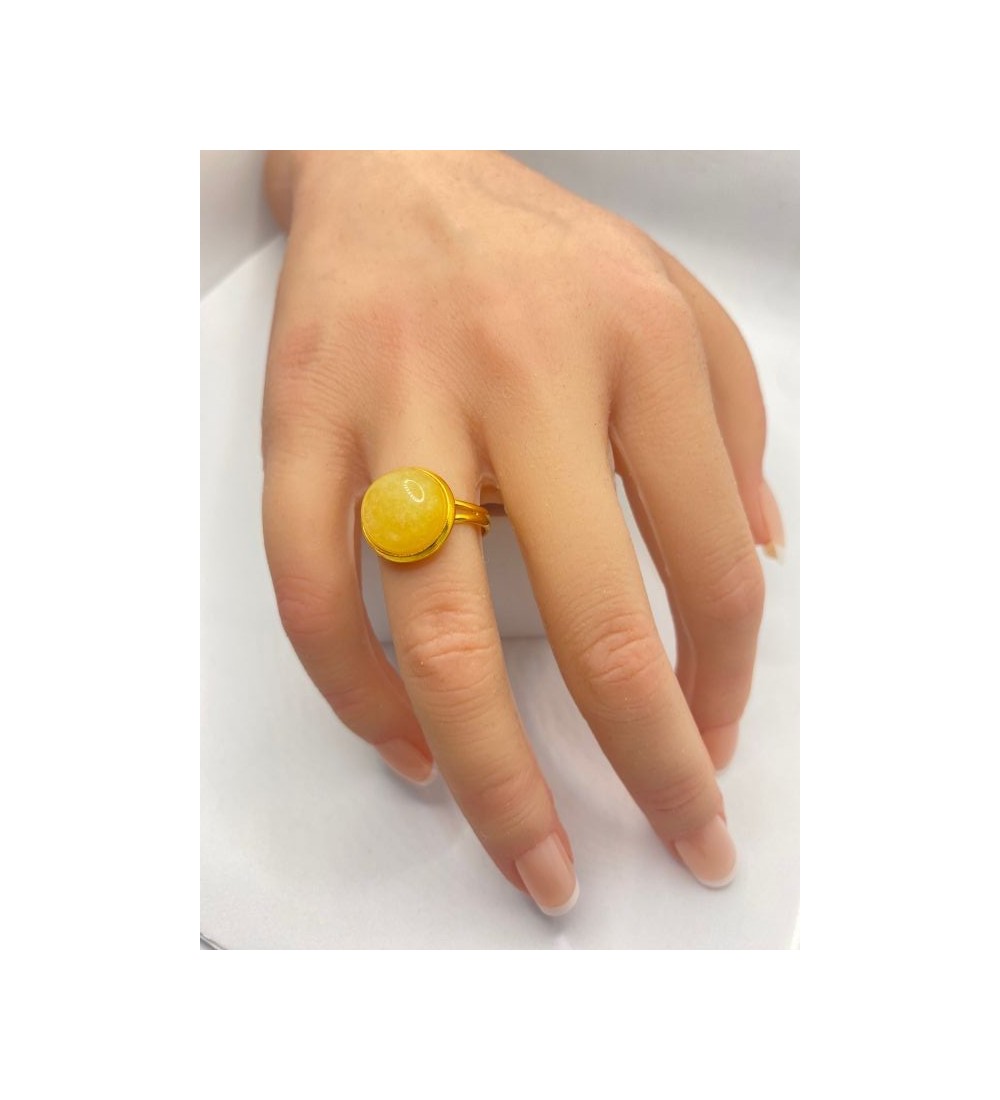 Bague ajustable en pierre blanche acier inoxydable or
