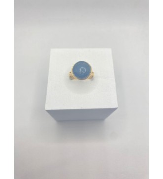Bague ajustable en pierre bleue en acier inoxydable or