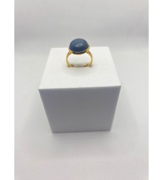 Bague ajustable en pierre bleue en acier inoxydable or