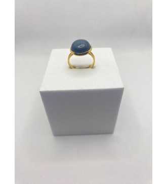 Bague Terre à Terre –Pierre bleue acier inoxydable plaqué or 24 K