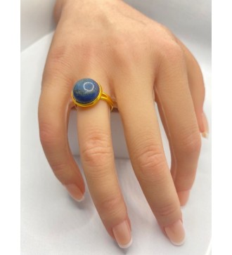 Bague ajustable en pierre bleue en acier inoxydable or