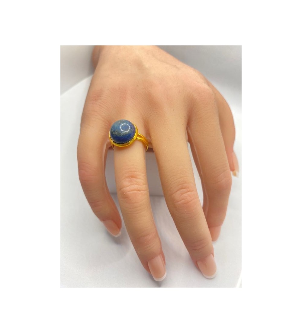 Bague ajustable en pierre bleue en acier inoxydable or