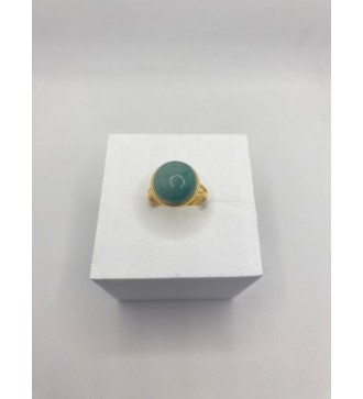 Bague ajustable en pierre verte en acier inoxydable or