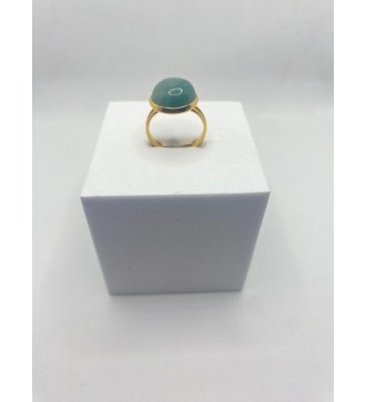Bague ajustable en pierre verte en acier inoxydable or