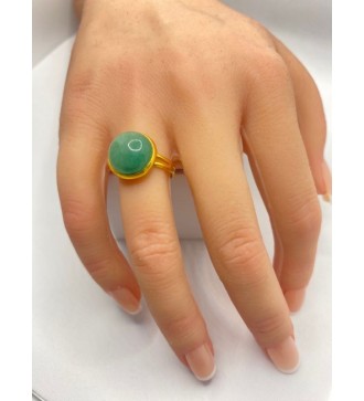 Bague ajustable en pierre verte en acier inoxydable or