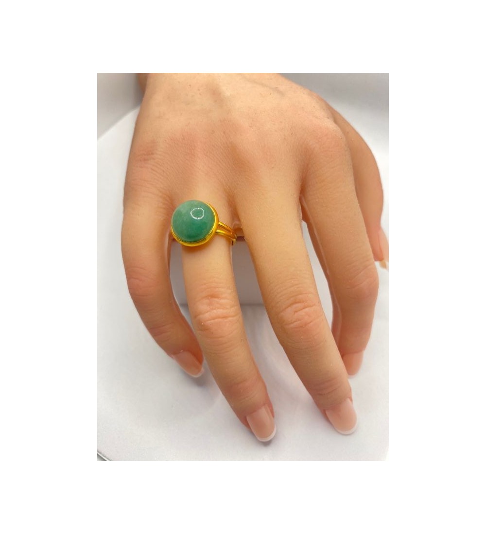 Bague ajustable en pierre verte en acier inoxydable or