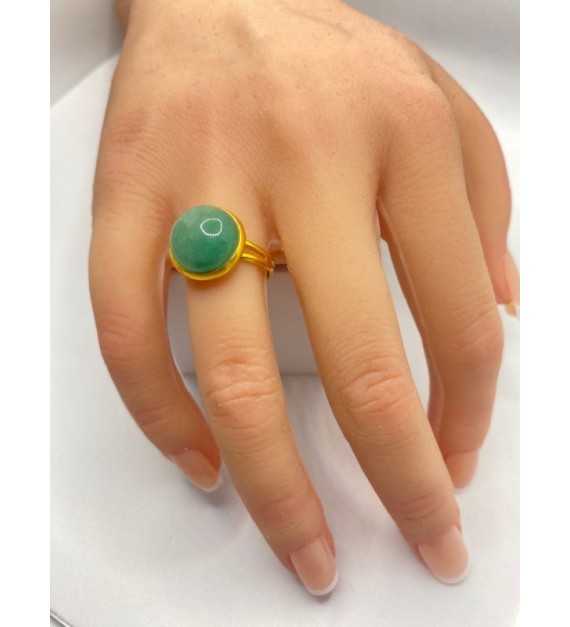 Bague Vert Opaque – Pierre semi-précieuse verte , acier or 24 K