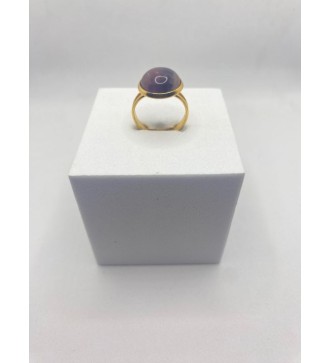 Bague ajustable améthyste en acier inoxydable doré