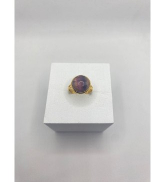 Bague ajustable améthyste en acier inoxydable doré