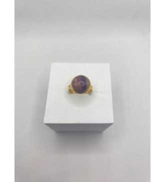 Bague ajustable améthyste en acier inoxydable doré