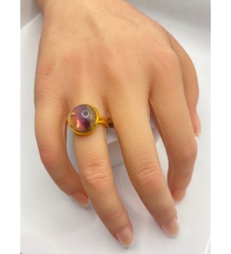 Bague ajustable améthyste en acier inoxydable doré