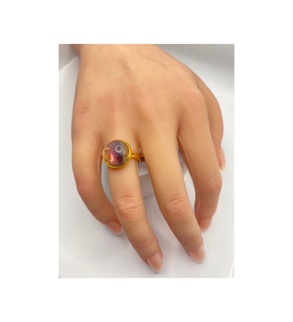 Bague ajustable améthyste en acier inoxydable doré