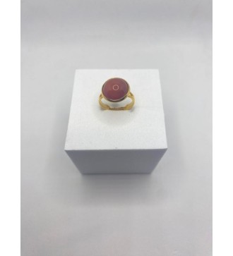 Bague ajustable en pierre orangé rouge acier inoxydable doré