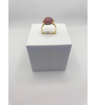 Bague ajustable en pierre orangé rouge acier inoxydable doré