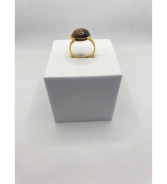 Bague ajustable en pierre marron et jaune acier doré