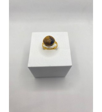 Bague ajustable en pierre marron et jaune acier doré