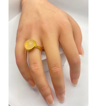 Bague ajustable en pierre jaune citron acier doré