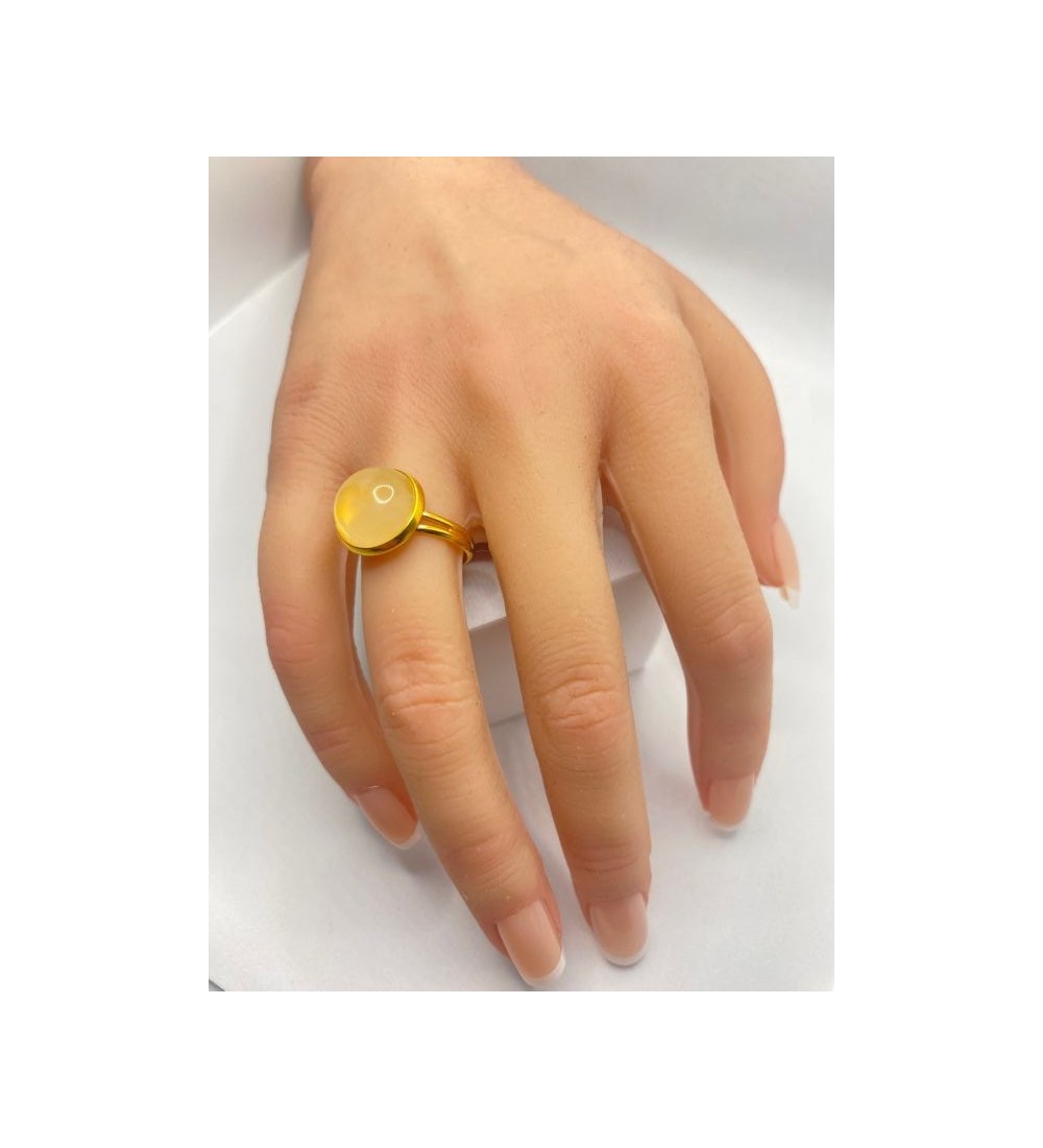 Bague ajustable en pierre jaune citron acier doré