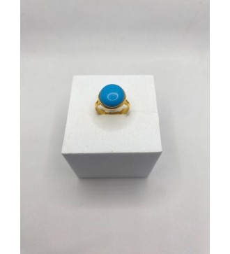 Bague ajustable en pierre bleu turquoise acier doré