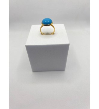 Bague ajustable en pierre bleu turquoise acier doré