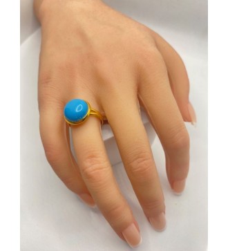 Bague ajustable en pierre bleu turquoise acier doré