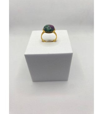 Bague ajustable en pierre vert violet acier doré