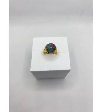 Bague ajustable en pierre vert violet acier doré