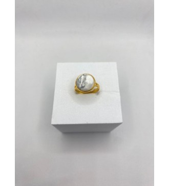 Bague ajustable en pierre effet marbre acier doré