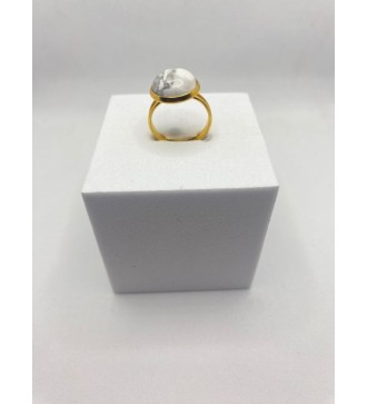 Bague ajustable en pierre effet marbre acier doré