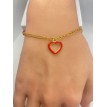 Amour Fou – Bracelet ajustable en acier inoxydable plaqué or 24 K avec pendentif cœur rouge Amour Fou – Bracelet ajustable en acier inoxydable plaqué or 24 K avec pendentif cœur rouge