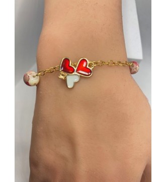 Bracelet ajustable or avec breloque "amour" et perles