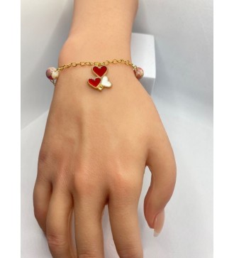 Bracelet ajustable or avec breloque "amour" et perles