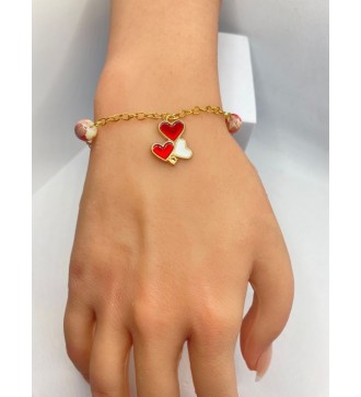 Bracelet ajustable or avec breloque "amour" et perles