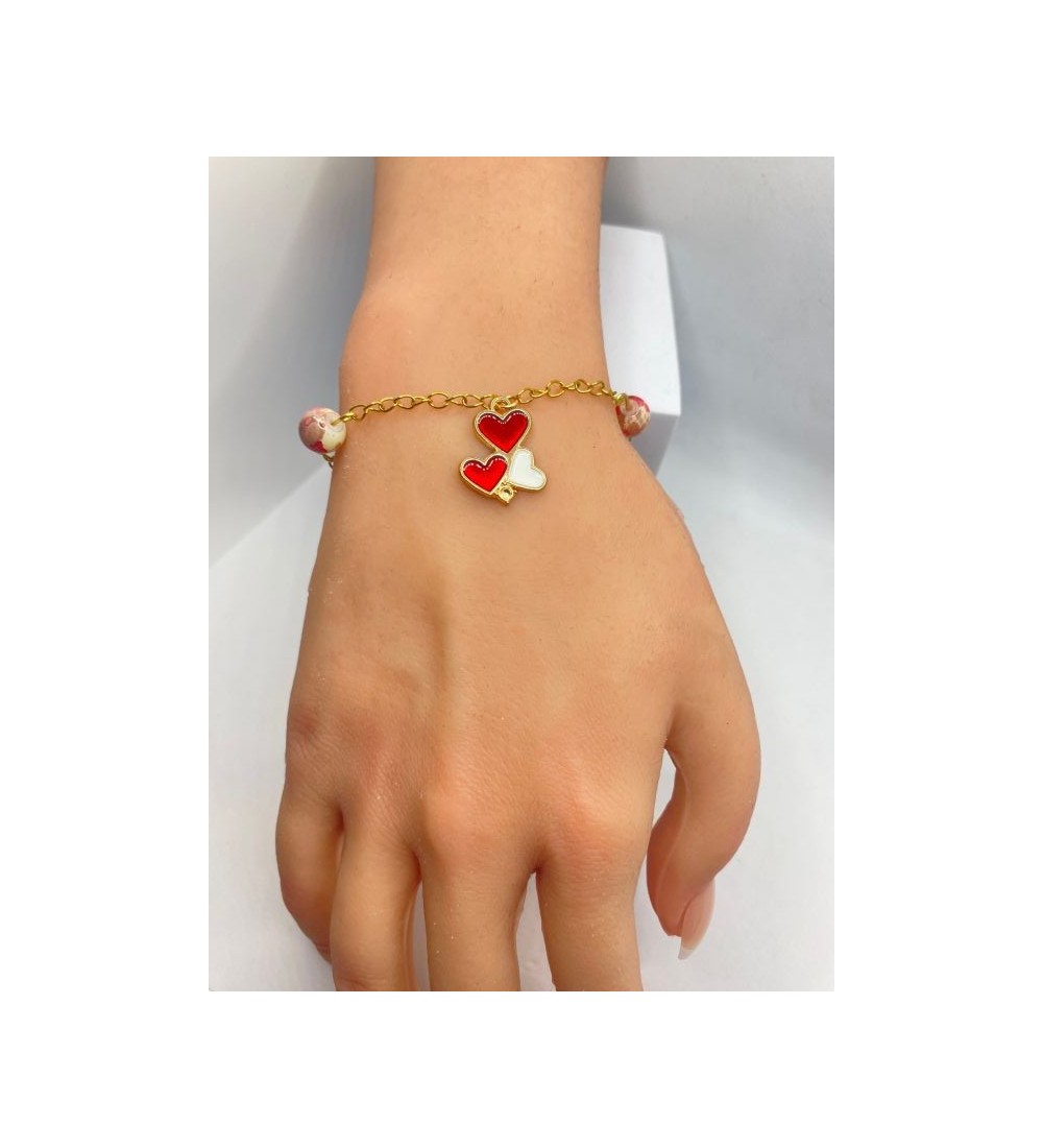 Bracelet ajustable or avec breloque "amour" et perles