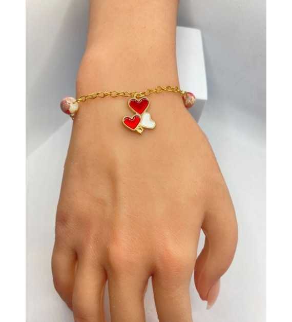 Charmes – Bracelet ajustable amour et perles acier inoxydable