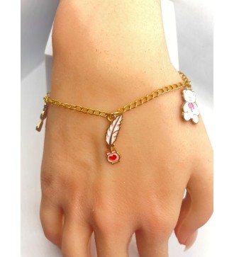 Bracelet ajustable or avec pendentif breloque et nounours