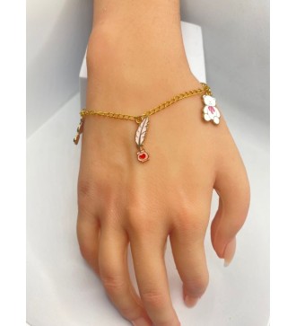 Bracelet ajustable or avec pendentif breloque et nounours