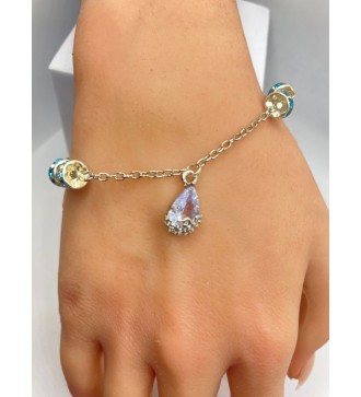 Bracelet ajustable argent avec strass et goutte diamant