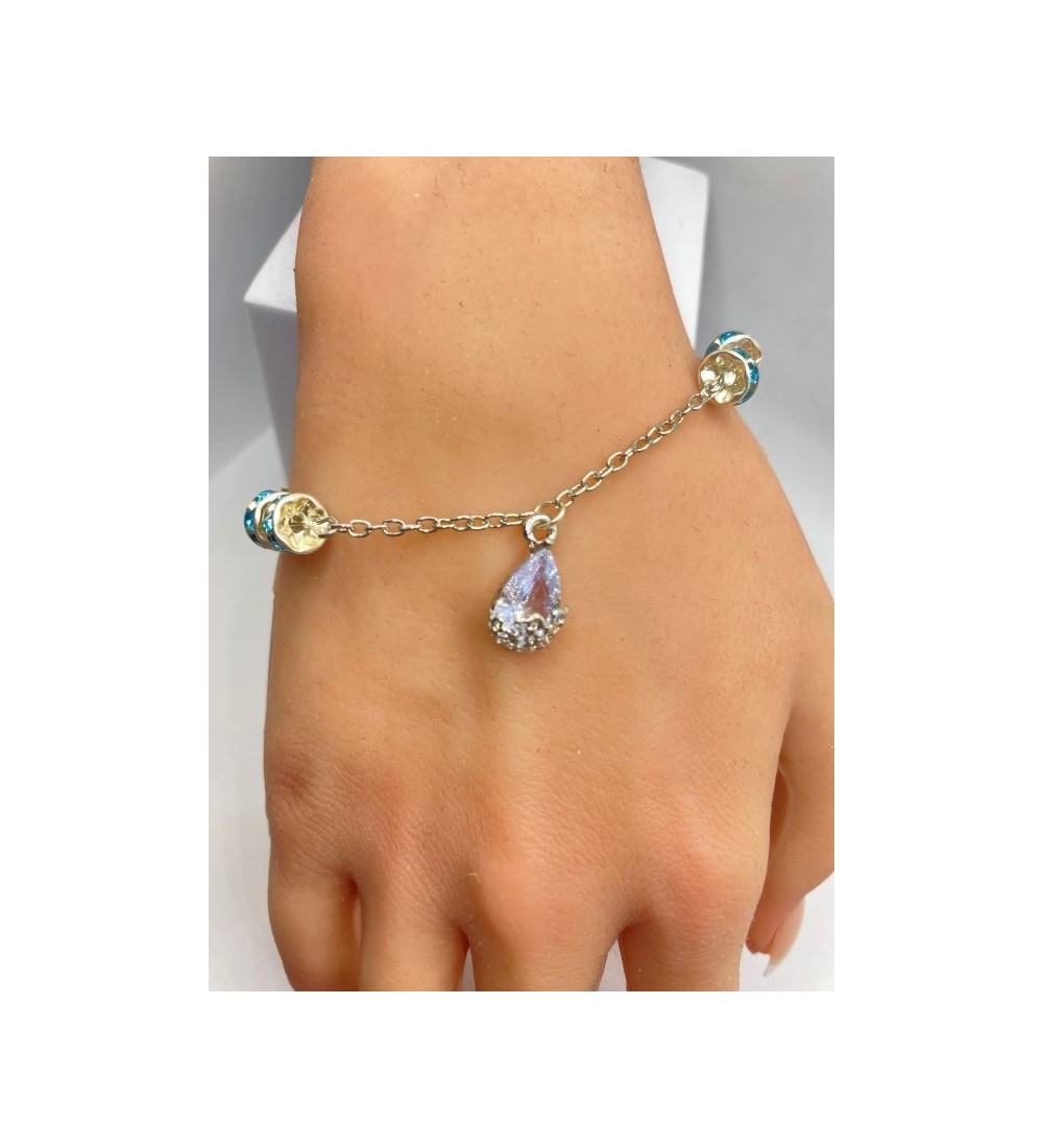 Bracelet ajustable argent avec strass et goutte diamant