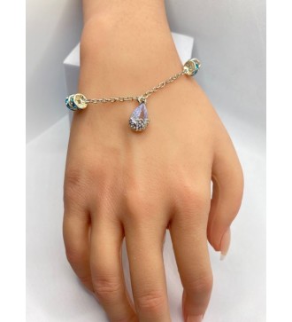 Bracelet ajustable argent avec strass et goutte diamant