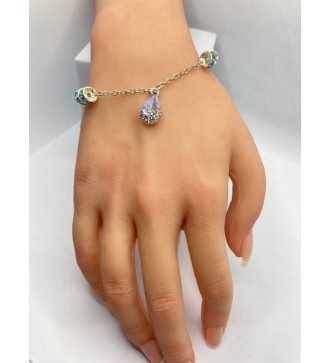 Bracelet ajustable argent avec strass et goutte diamant