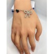 Bracelet ajustable Nœud Bleu en argent 925 avec perles brillantes et pendentif cœur Bracelet ajustable Nœud Bleu en argent 925 avec perles brillantes et pendentif cœur