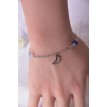 Bracelet Bleu Nuitée en argent 925 avec perles bleues et blanches et pendentif lune scintillante Bracelet Bleu Nuitée en argent 925 avec perles bleues et blanches et pendentif lune scintillante