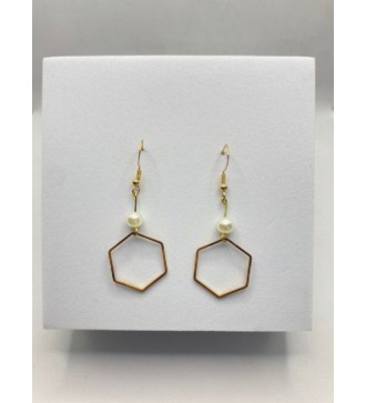 Boucles d'oreilles pendantes octogonales en or et perles