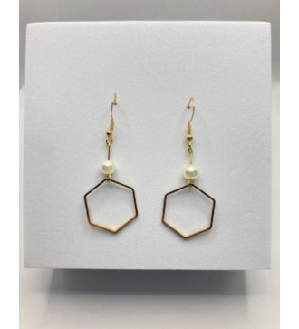 Boucles d'oreilles pendantes octogonales en or et perles