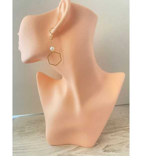 Bijou Octogonal – Boucles d’oreilles pendantes plaqué or 24 K 