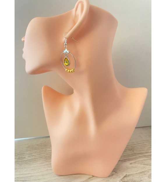 Oeil de Chat –Créoles perles , pendentif pierre acier inoxydable