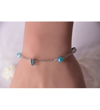 Bracelet argenté en acier avec perles bleu strass élégantes